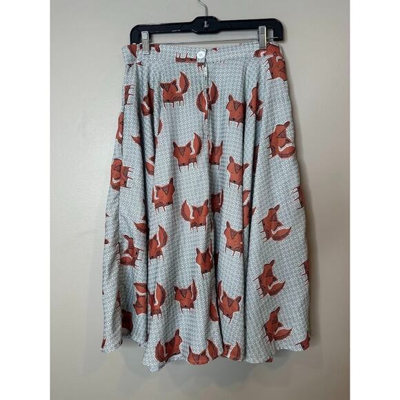 LA Soul Fox Print Midi Skirt Animal Forest Novelty Whimsical Whimsy Size Medium - Picture 3 of 8